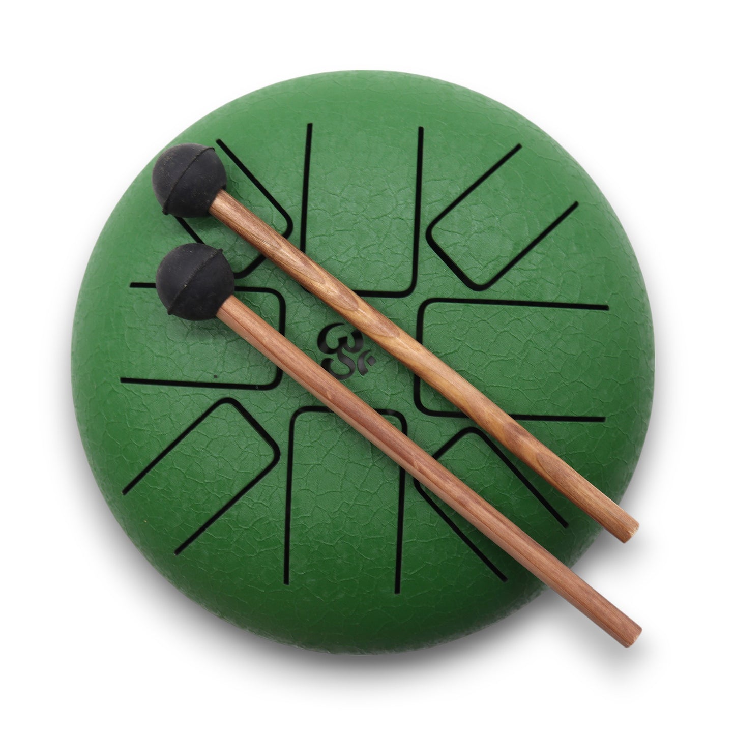 Steel Tongue Drum – Small in Om Green design with mallets (16cm)