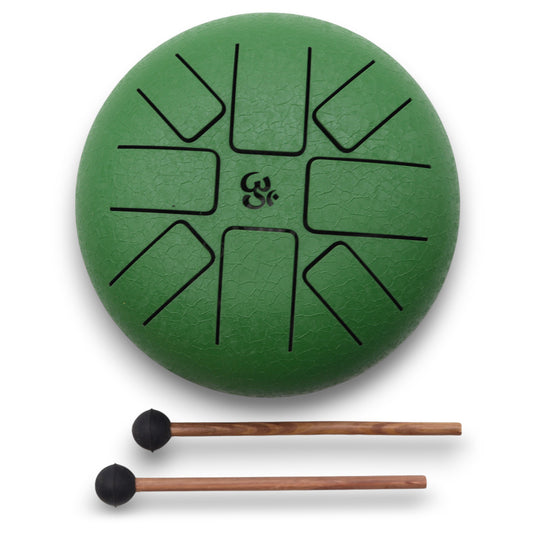 Steel Tongue Drum – Small in Om Green design with mallets (16cm)