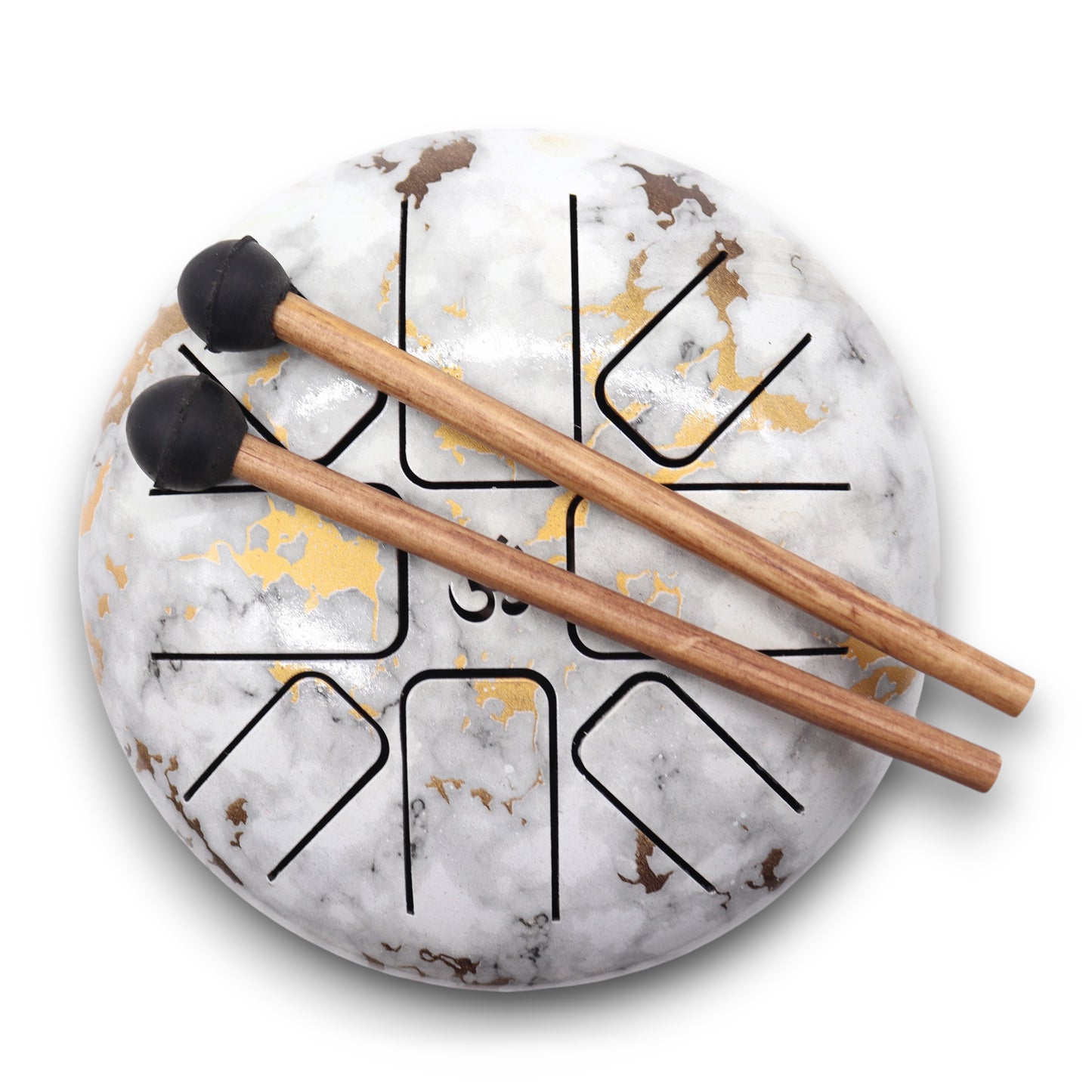 Steel Tongue Drum – Medium with marble finish and gold accents, includes mallets (17x13cm)
