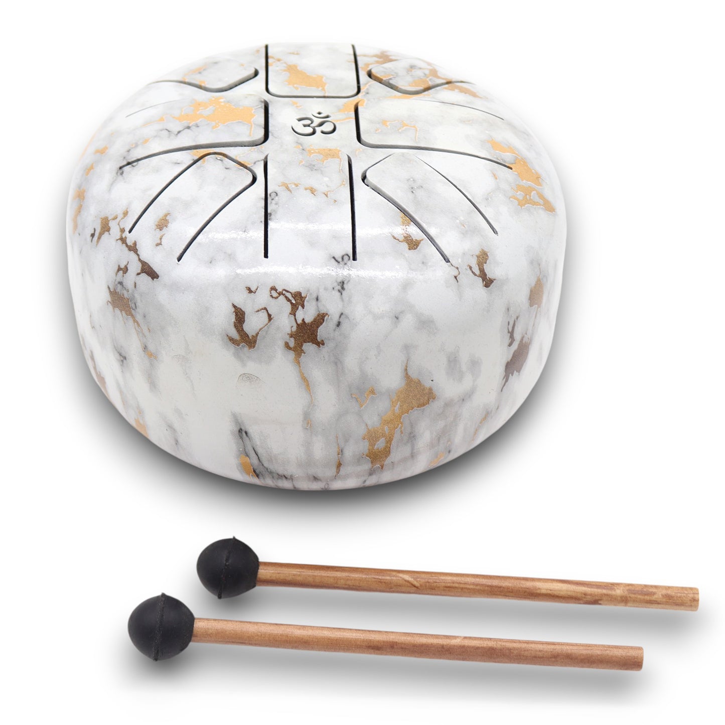 Steel Tongue Drum – Medium with marble finish and gold accents, includes mallets (17x13cm)