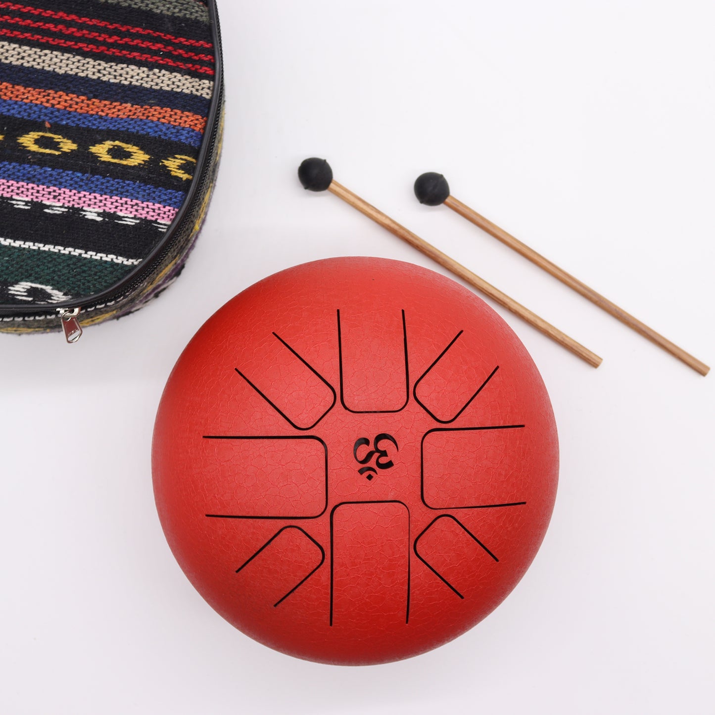 Steel Tongue Drum – Medium Om Red with mallets and carry bag (22x16cm)