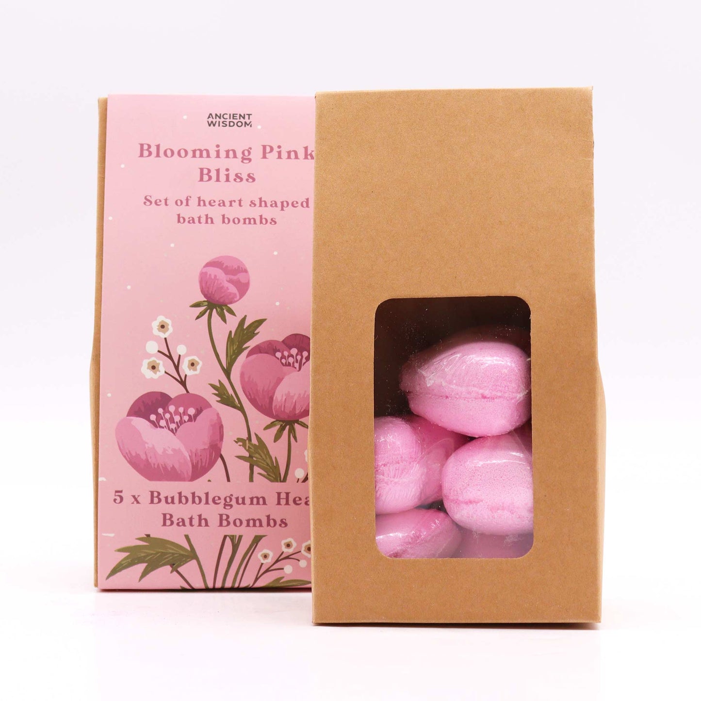 Mini Heart Bath Bombs – Blooming Pink Bliss gift set with bubblegum-scented heart-shaped bombs.