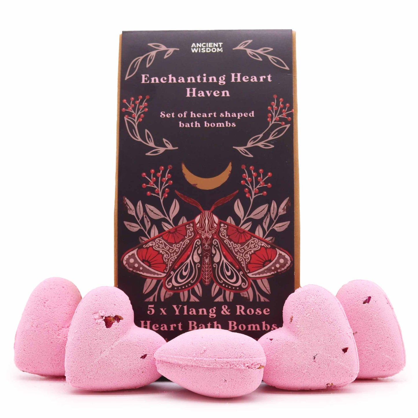 Mini Heart Bath Bombs – Enchanting Heart Haven gift set with ylang-ylang and rose scent in heart shapes.
