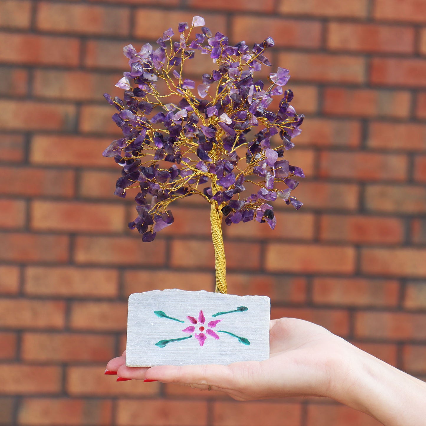 Amethyst Crystal Tree with 320 Stones on Hand Carved Stone Base