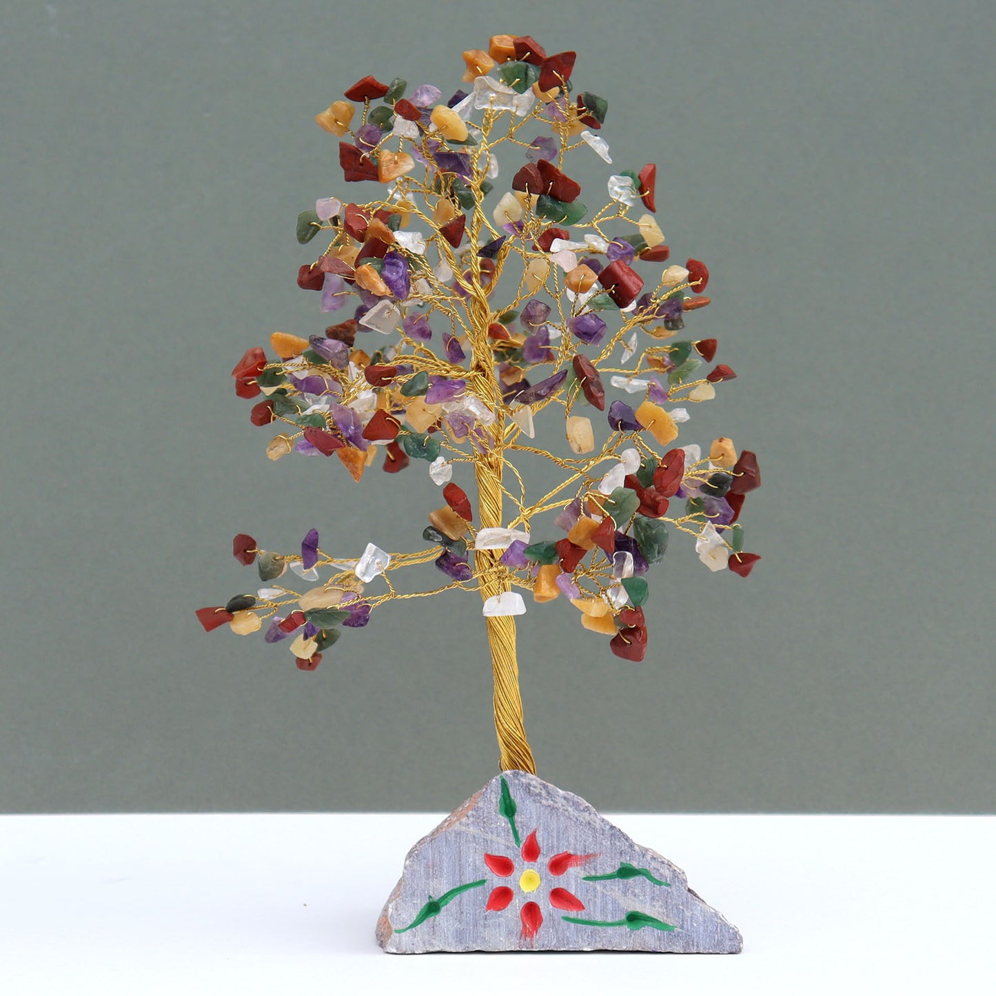 Crystal Tree with 320 Mixed Crystals on Hand Carved Stone Base