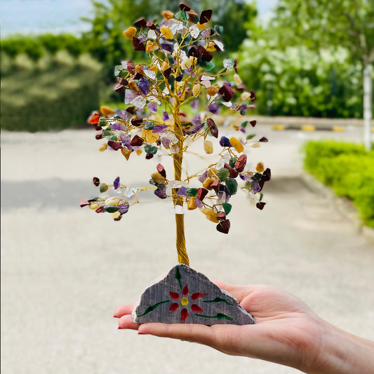 Crystal Tree with 320 Mixed Crystals on Hand Carved Stone Base