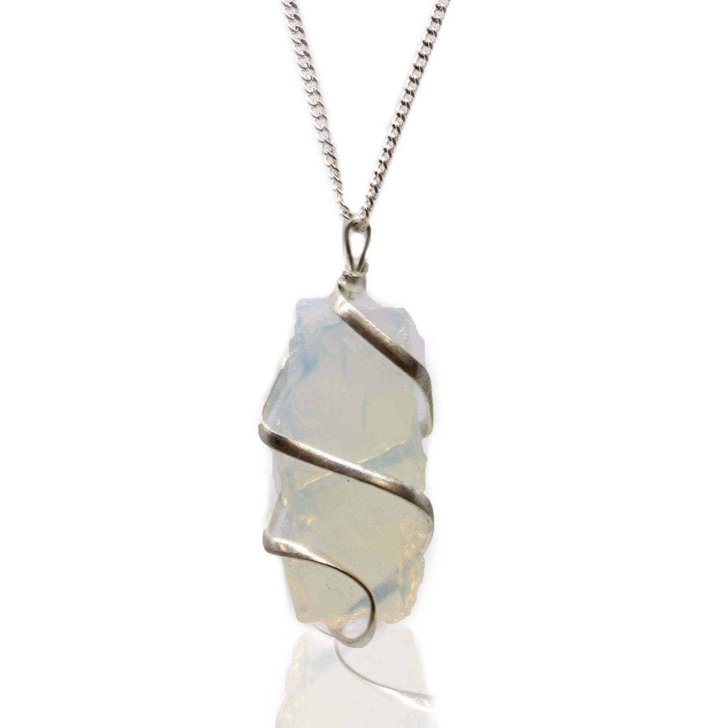 Raw Opalite crystal pendant with single cascading wire on silver chain