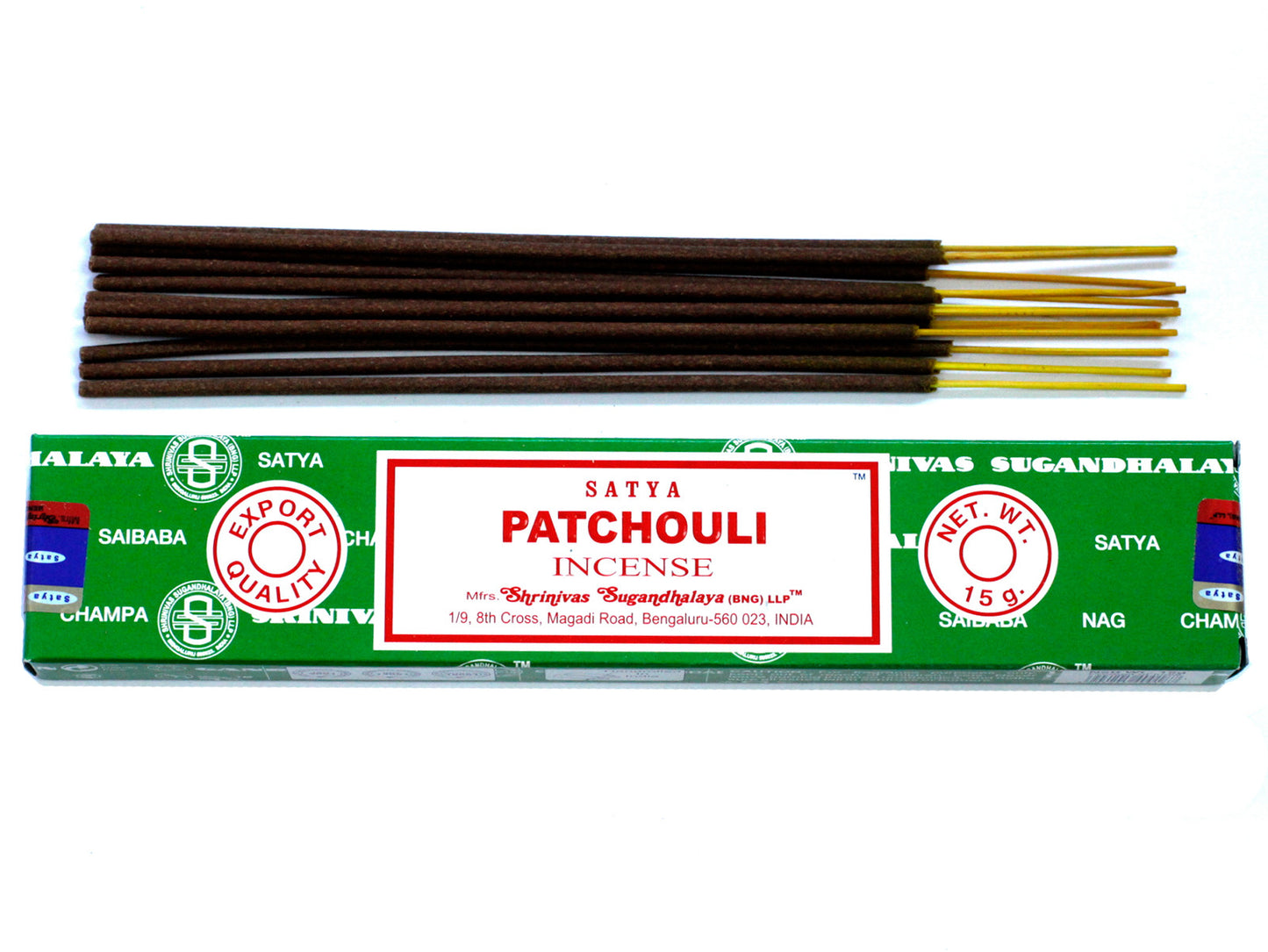 Satya Patchouli incense 15g – earthy masala sticks hand-rolled in India for grounding and relaxation