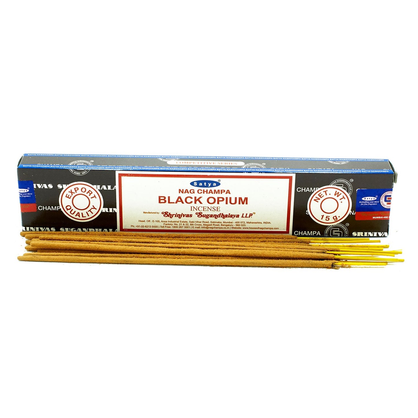 Satya Black Opium incense 15g – musky and sensual masala sticks hand-rolled in India