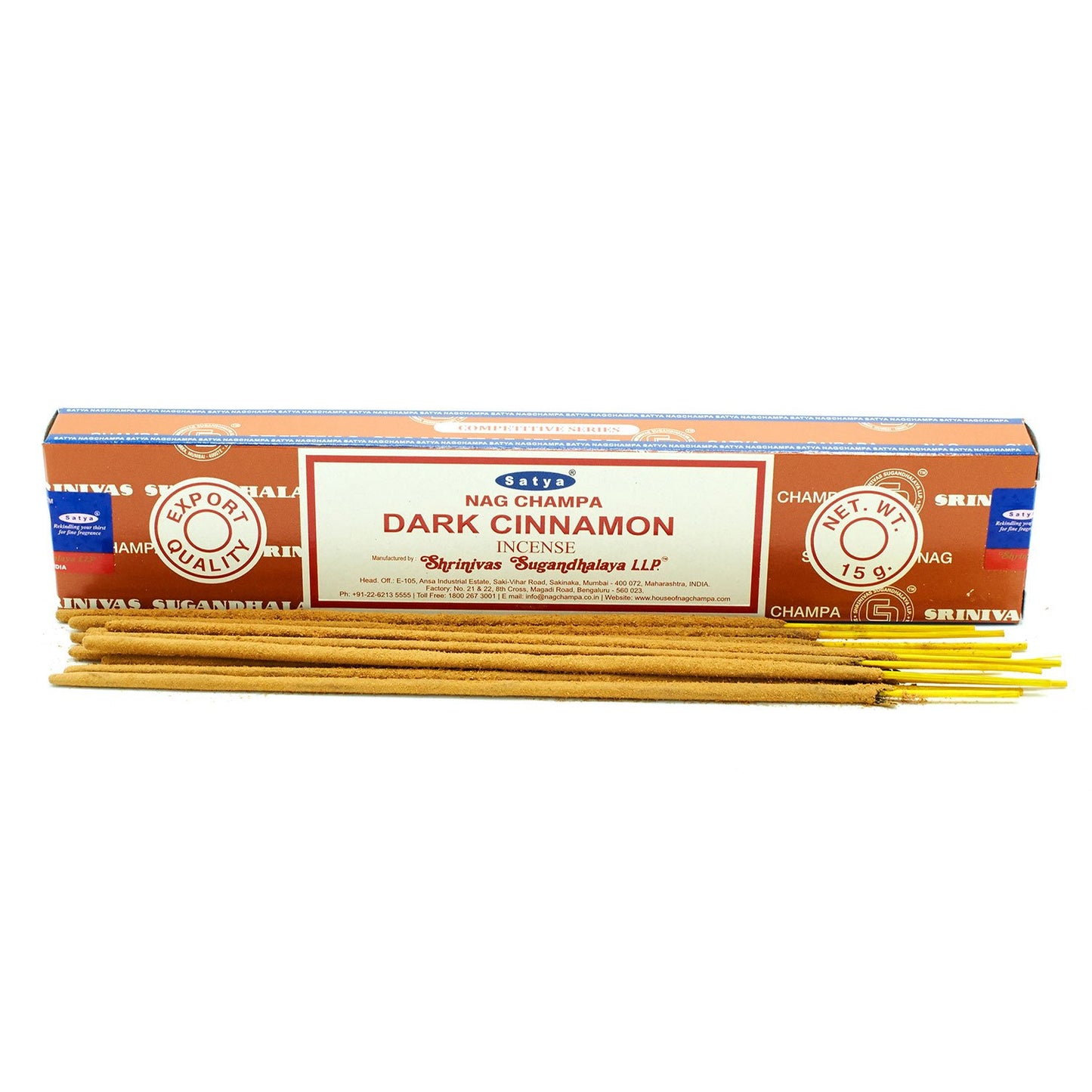 Satya Dark Cinnamon incense 15g – spicy masala sticks hand-rolled in India for warmth and energy