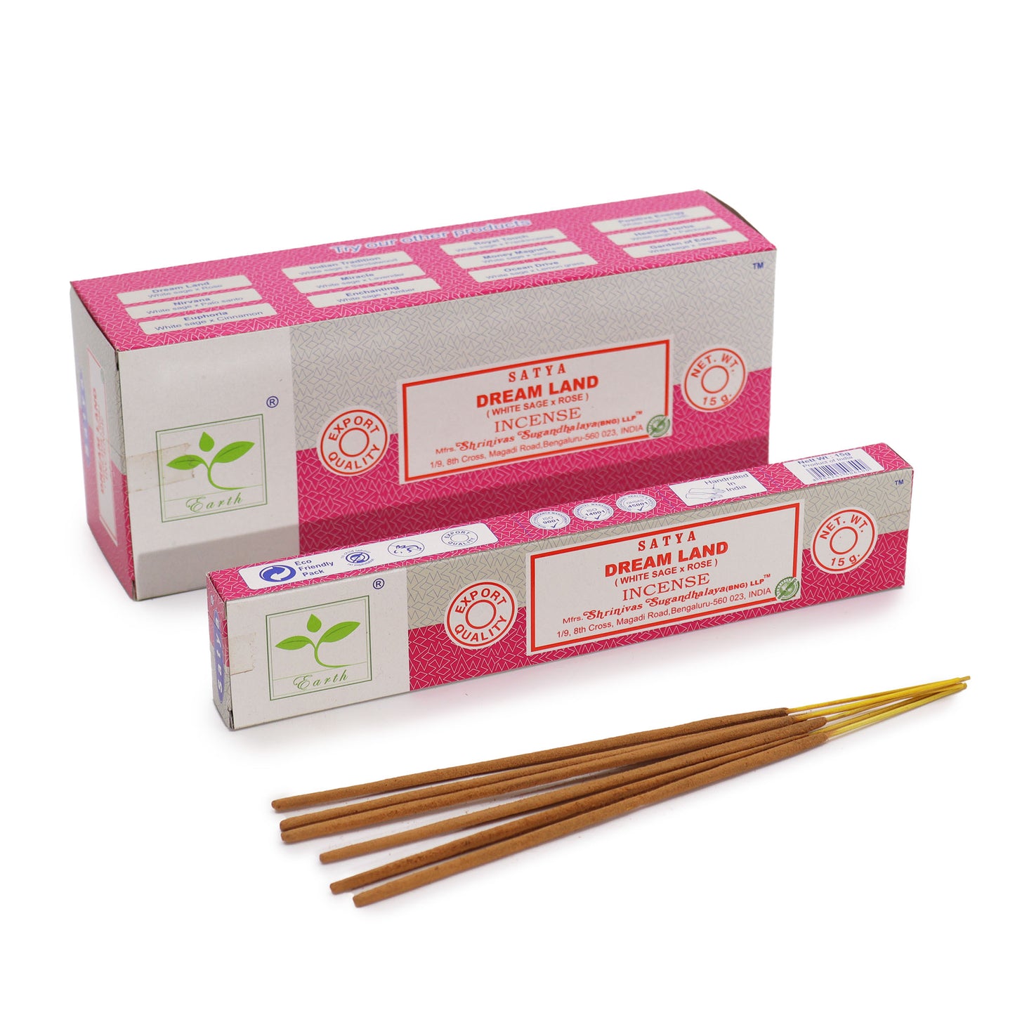 Satya Dream Land incense 15g – White Sage and Rose masala sticks from India