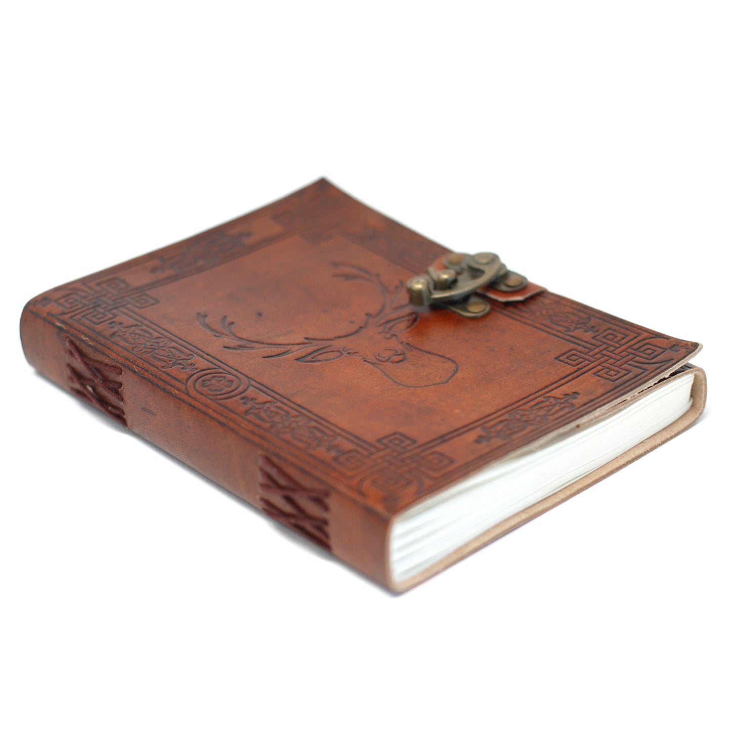 Leatherbound notebook with embossed stag and stitched spine