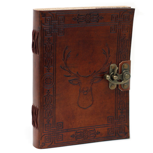 Leatherbound notebook with embossed stag and stitched spine