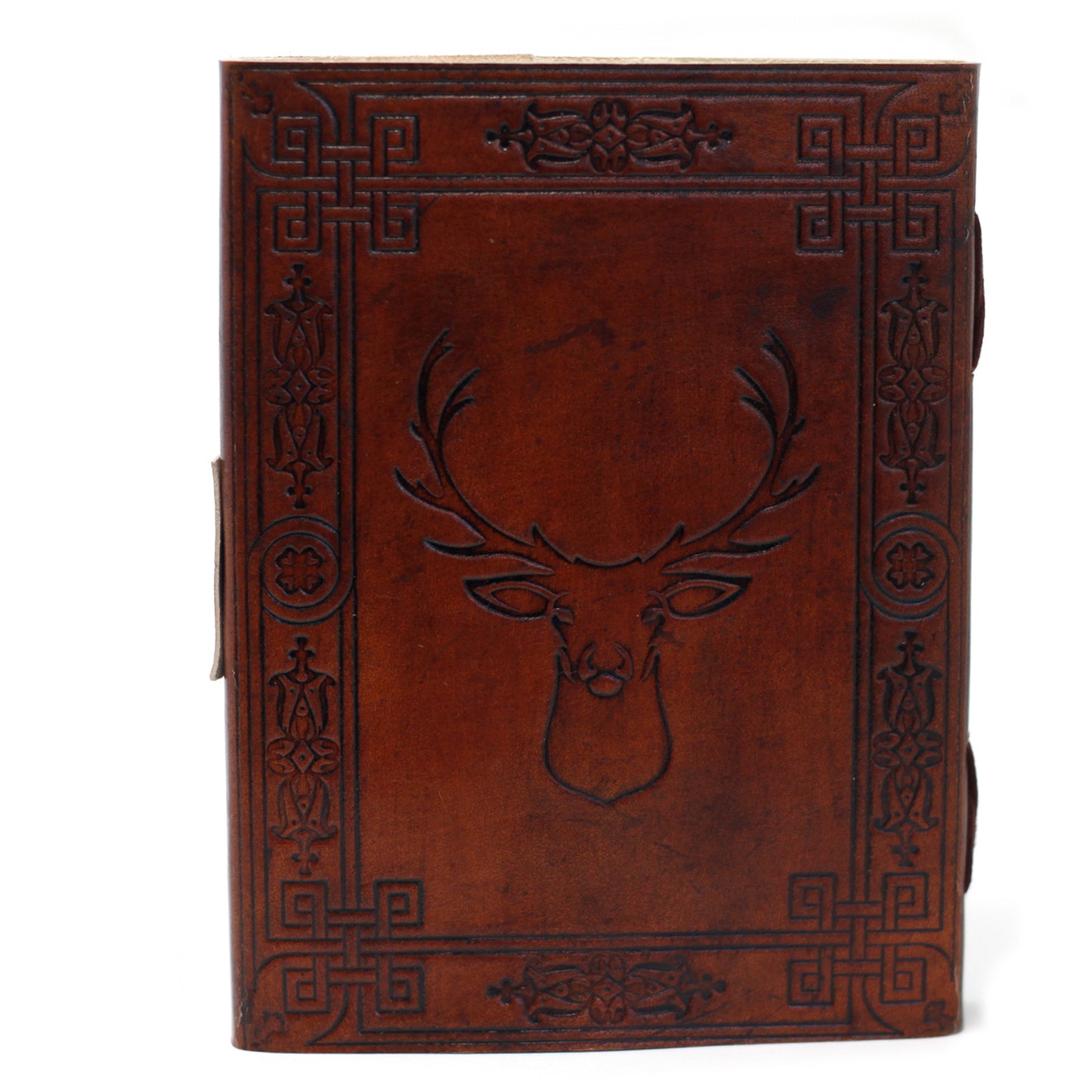Leatherbound notebook with embossed stag and stitched spine