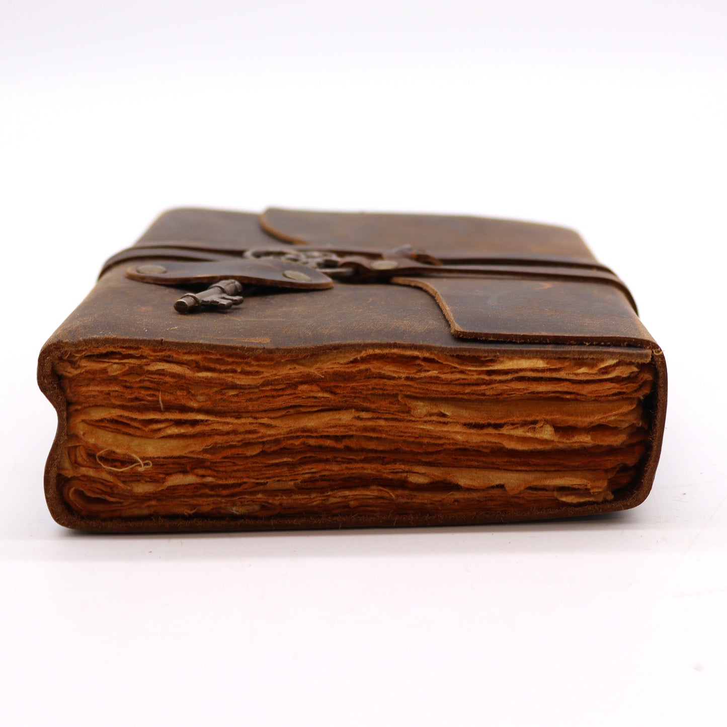 Oiled leather journal with vintage key and deckle pages