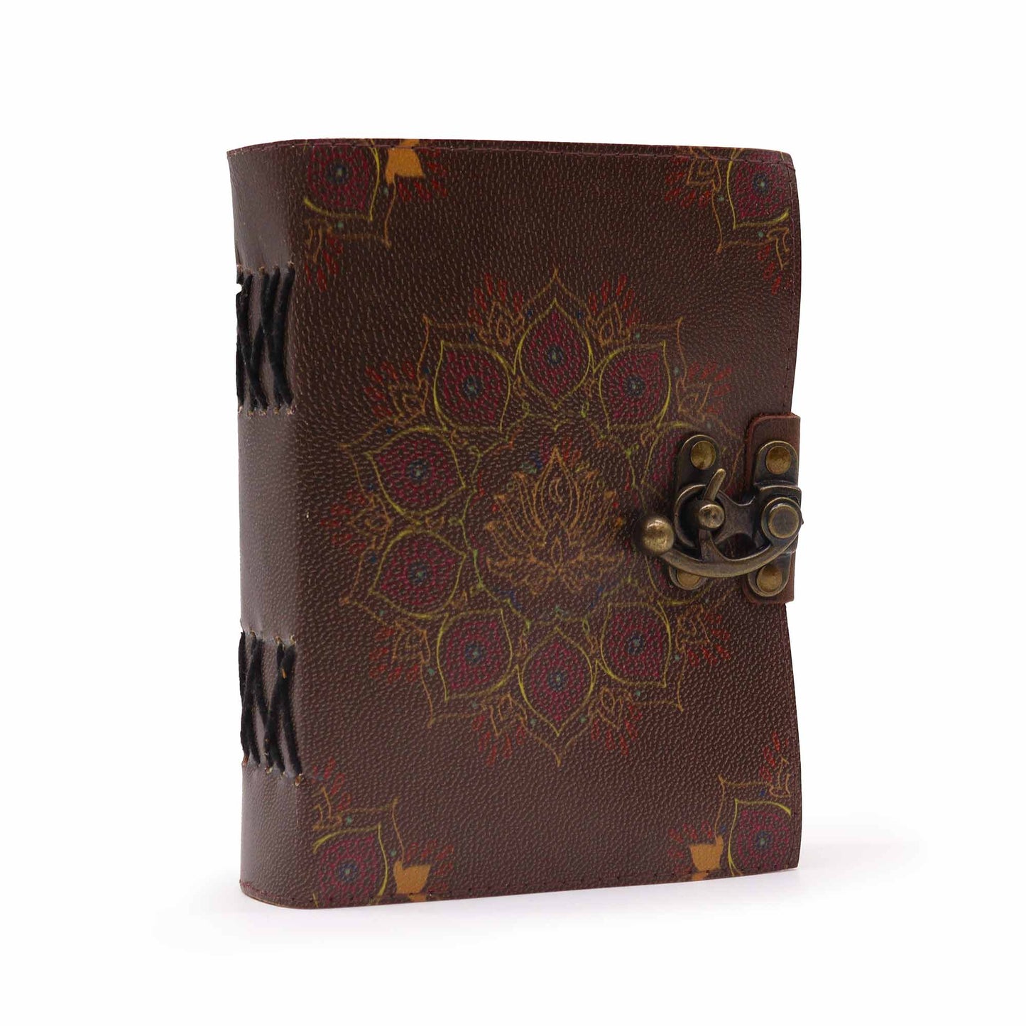 Leather Lotus Mandala Notebook with clasp and deckle-edge pages – 13x18cm