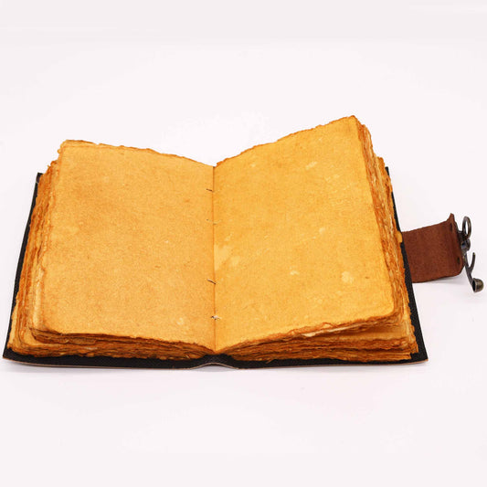 Leather Lotus Mandala Notebook with clasp and deckle-edge pages – 13x18cm