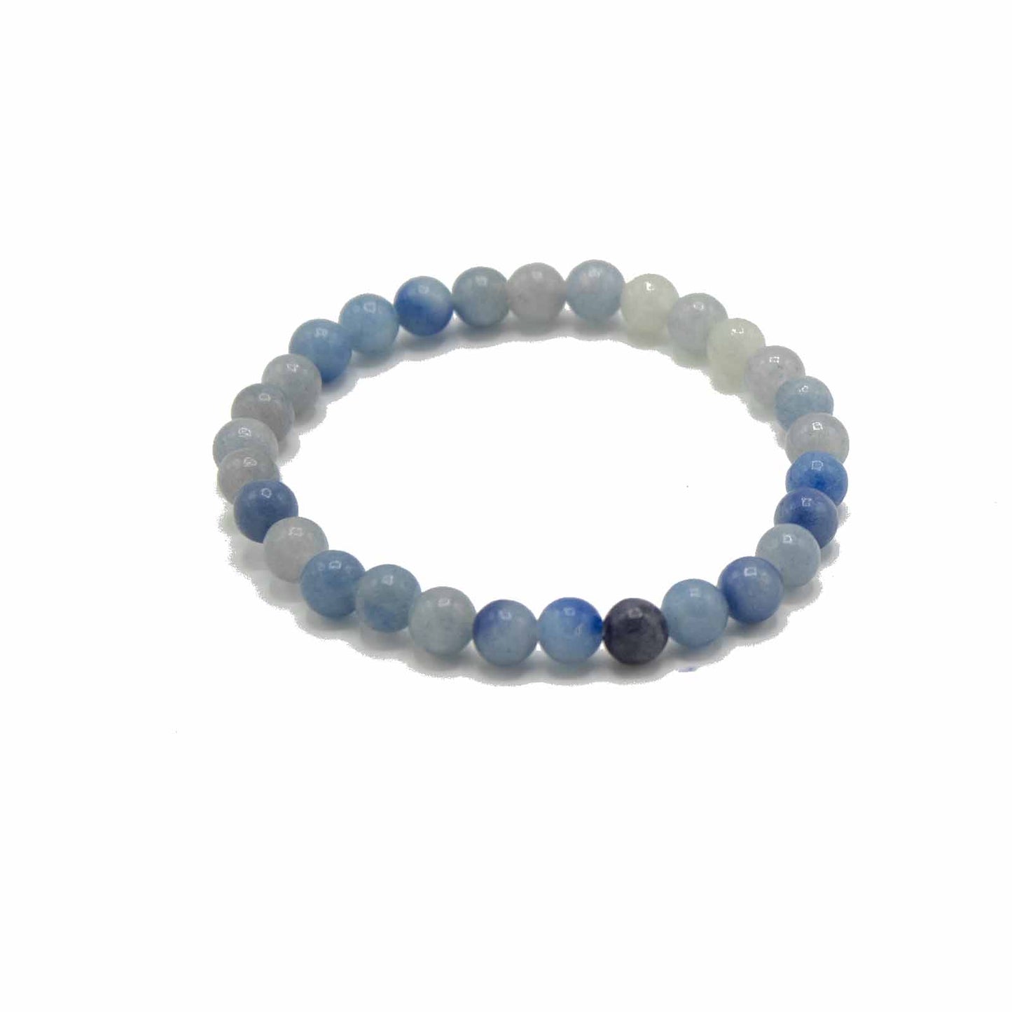 Blue Lace Agate gemstone manifestation bracelet with soft blue bands, symbolising independence, clarity, and gentle strength.