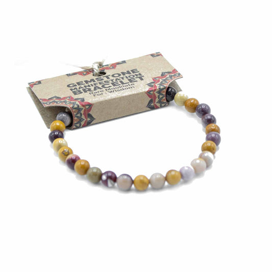 Mookaite gemstone manifestation bracelet made with earthy natural beads, symbolising inner wisdom, grounded clarity, and emotional balance.