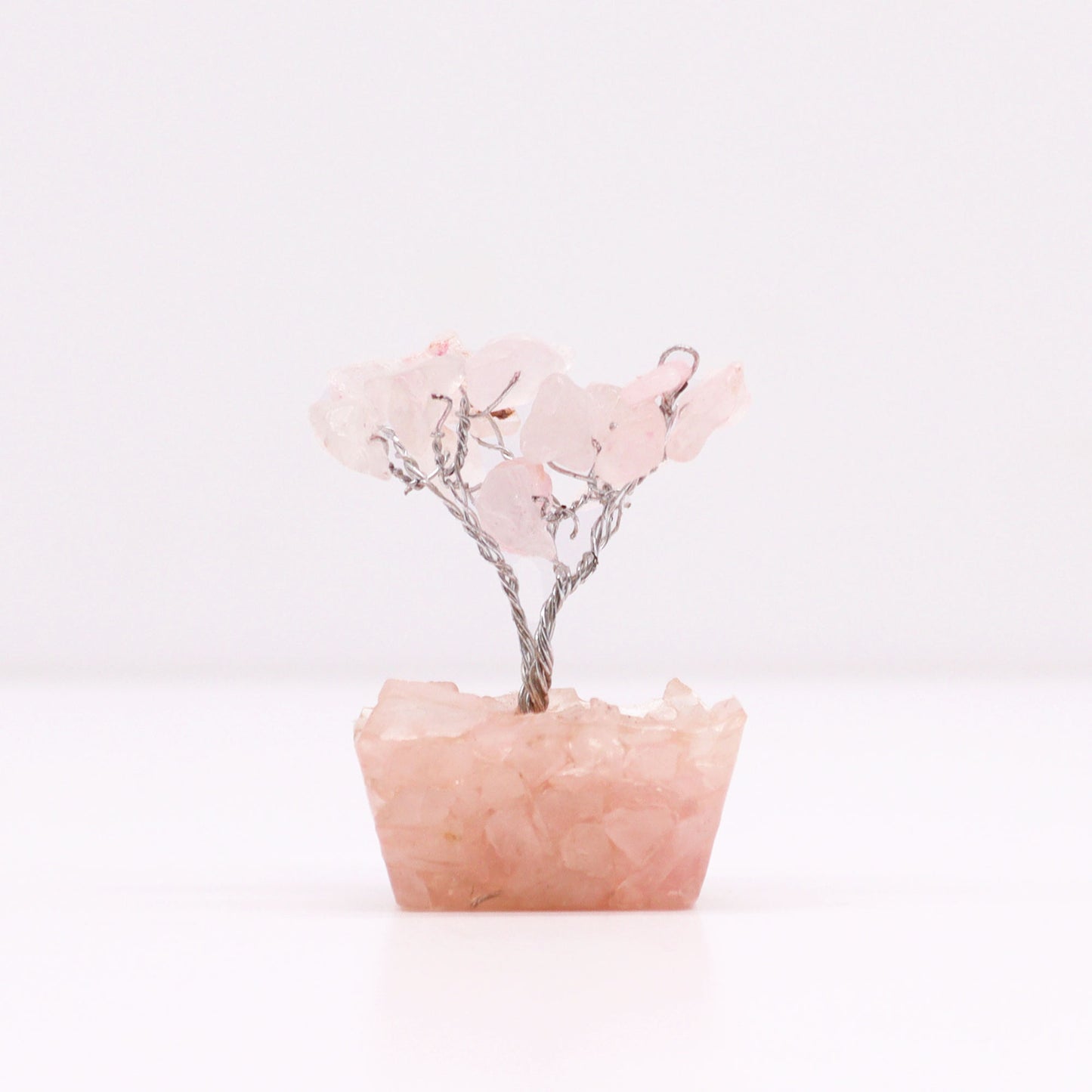 Mini Rose Quartz crystal tree on orgonite base – 6cm high with 15 healing crystals