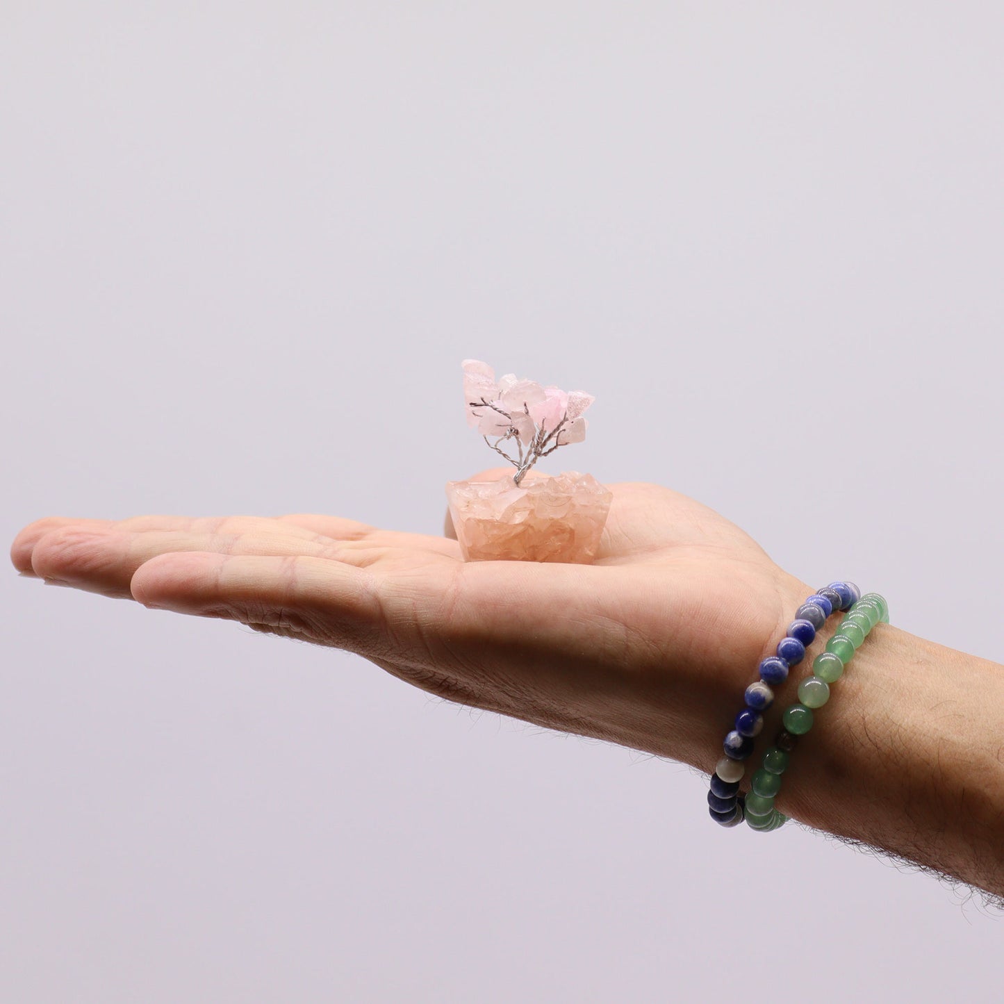 Mini Rose Quartz crystal tree on orgonite base – 6cm high with 15 healing crystals