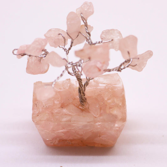 Mini Rose Quartz crystal tree on orgonite base – 6cm high with 15 healing crystals