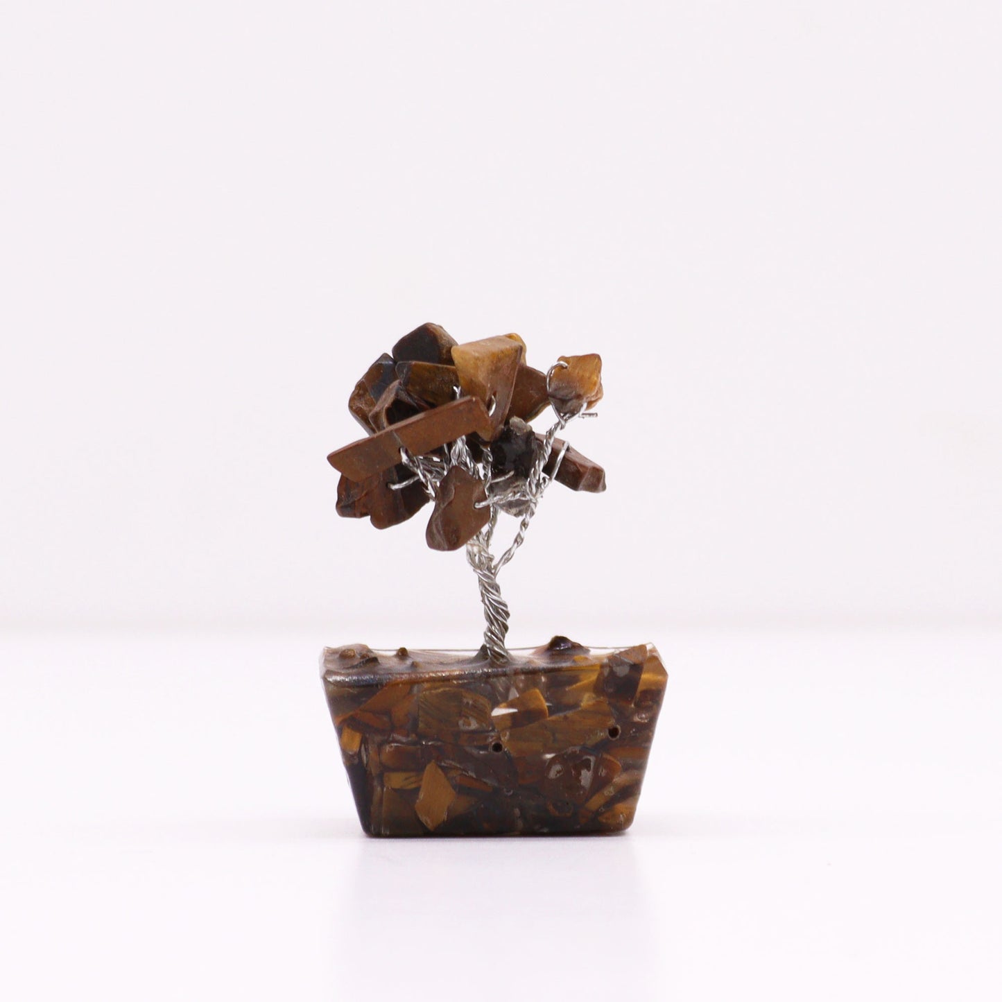 Mini Tiger's Eye crystal tree on orgonite base – 6cm high with 15 healing crystals