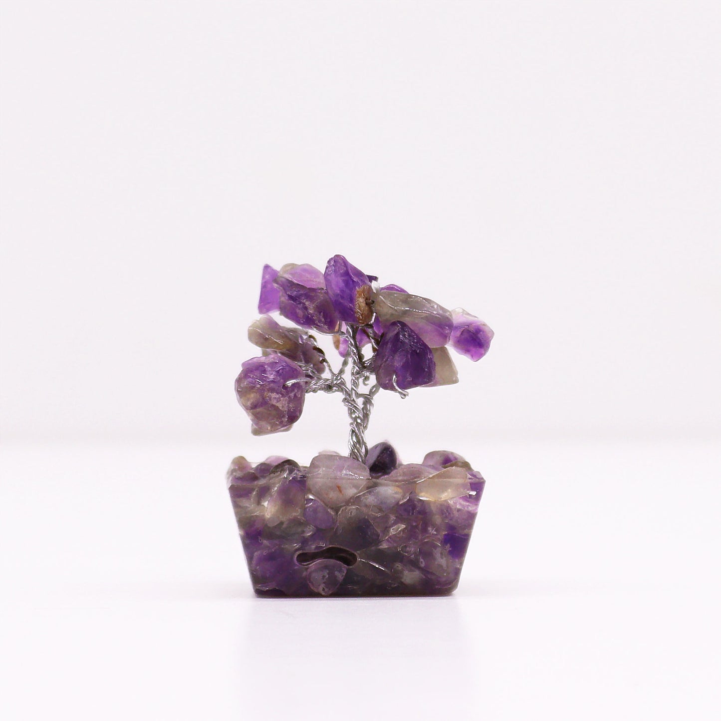 Mini Amethyst crystal tree on orgonite base – 6cm high with 15 healing crystals