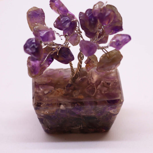 Mini Amethyst crystal tree on orgonite base – 6cm high with 15 healing crystals