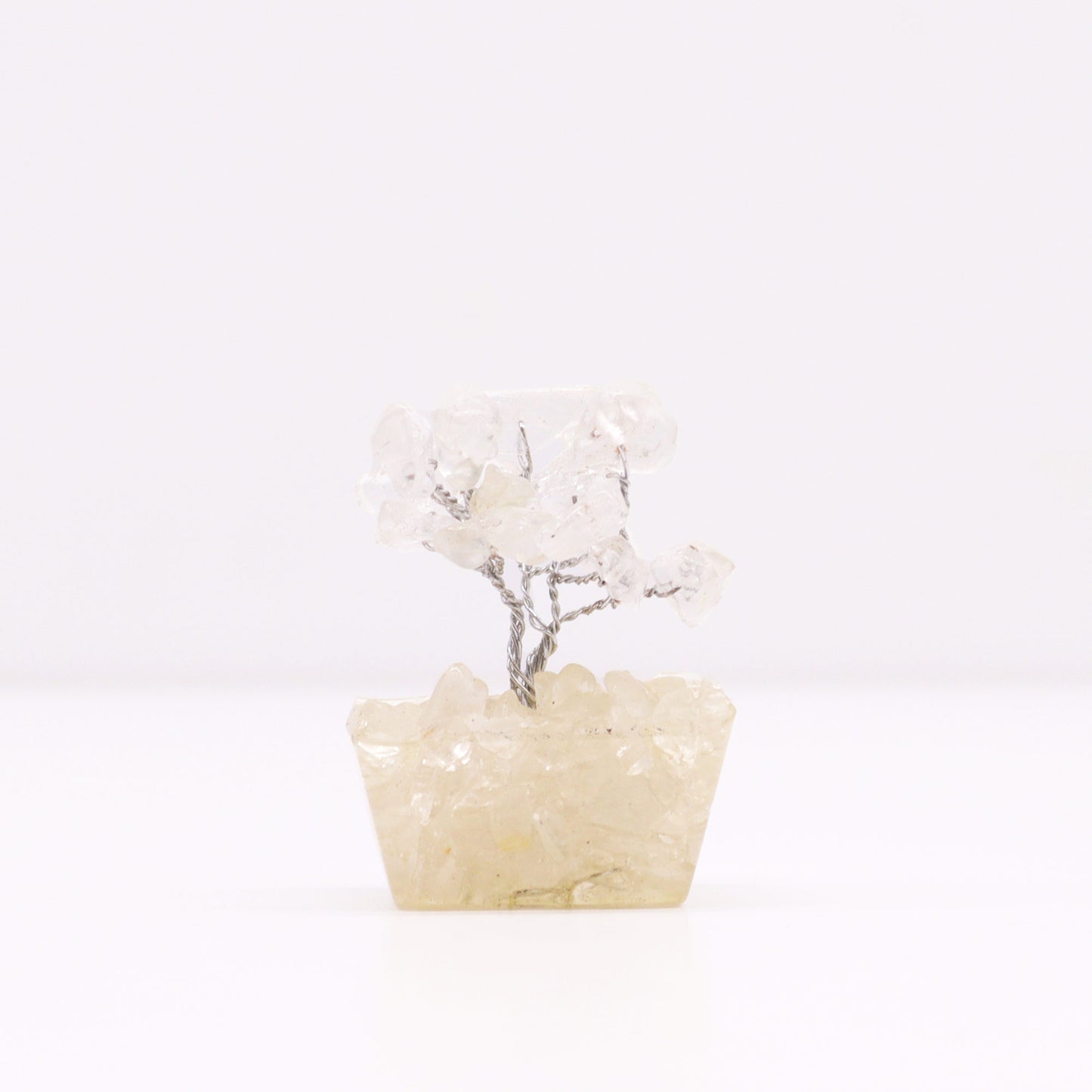 Mini Rock Quartz crystal tree on orgonite base – 6cm high with 15 healing crystals