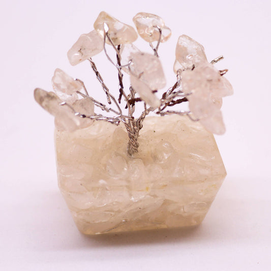 Mini Rock Quartz crystal tree on orgonite base – 6cm high with 15 healing crystals