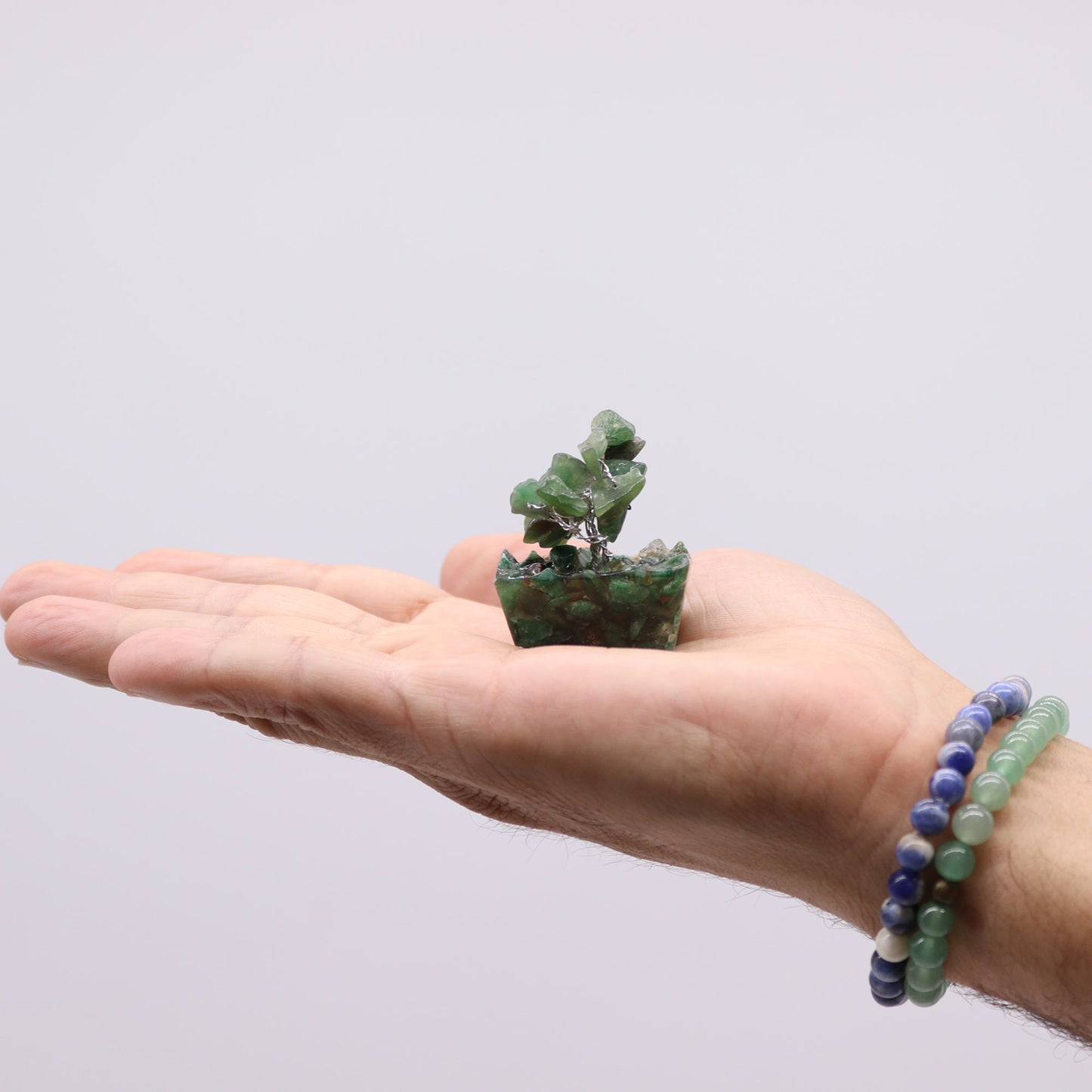 Mini Green Aventurine crystal tree on orgonite base – 6cm high with 15 healing crystals
