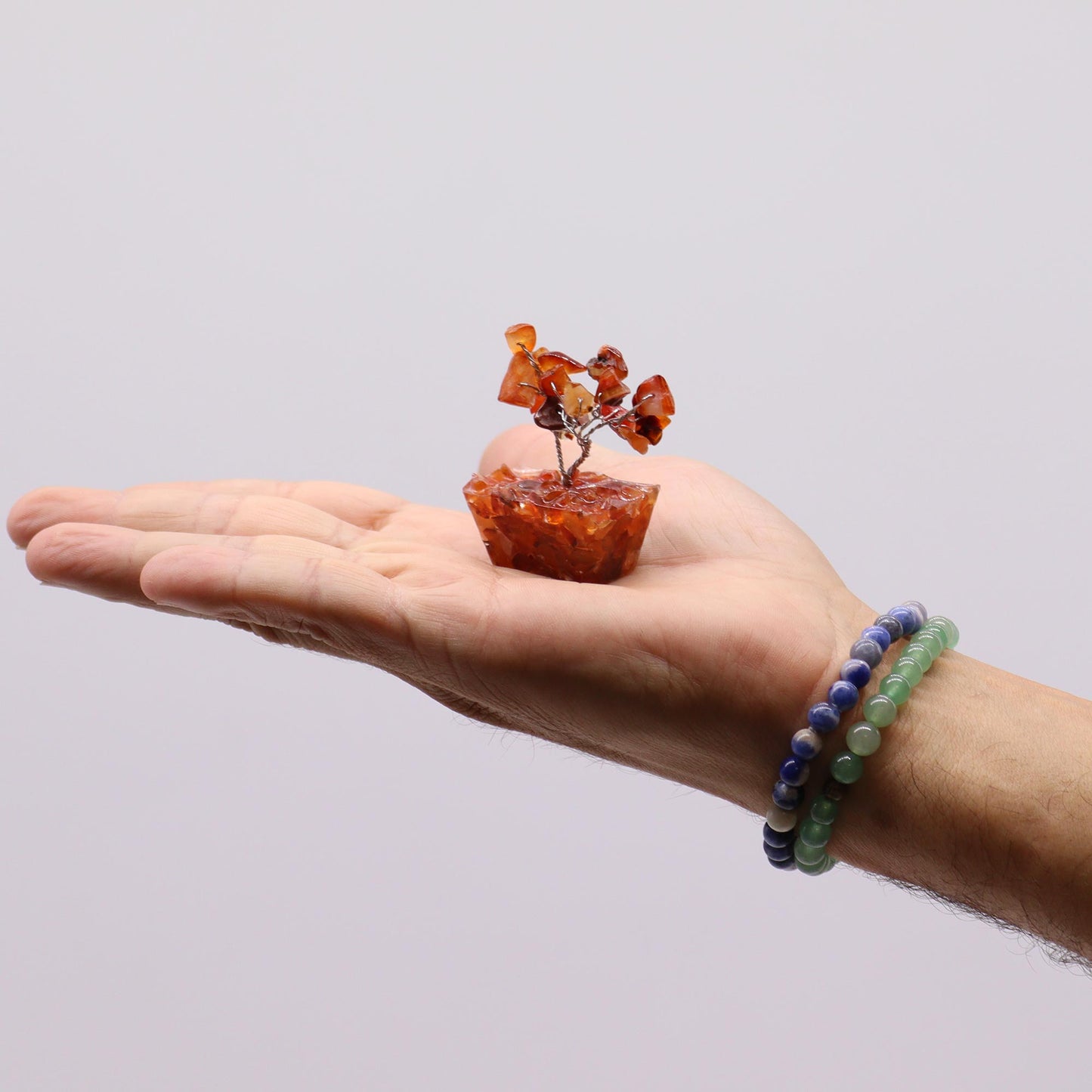 Mini Carnelian crystal tree on orgonite base – 6cm high with 15 healing crystals