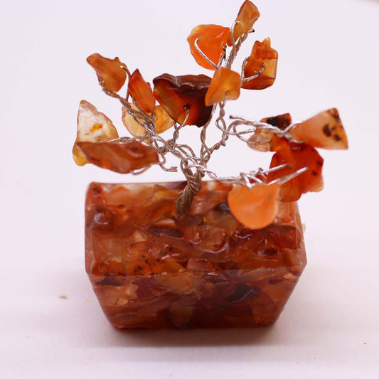 Mini Carnelian crystal tree on orgonite base – 6cm high with 15 healing crystals