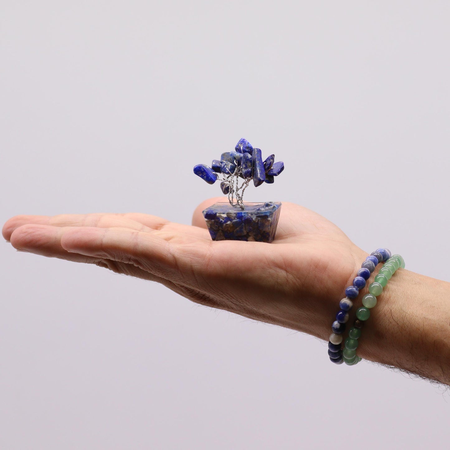 Mini Sodalite crystal tree on orgonite base – 6cm high with 15 healing crystals