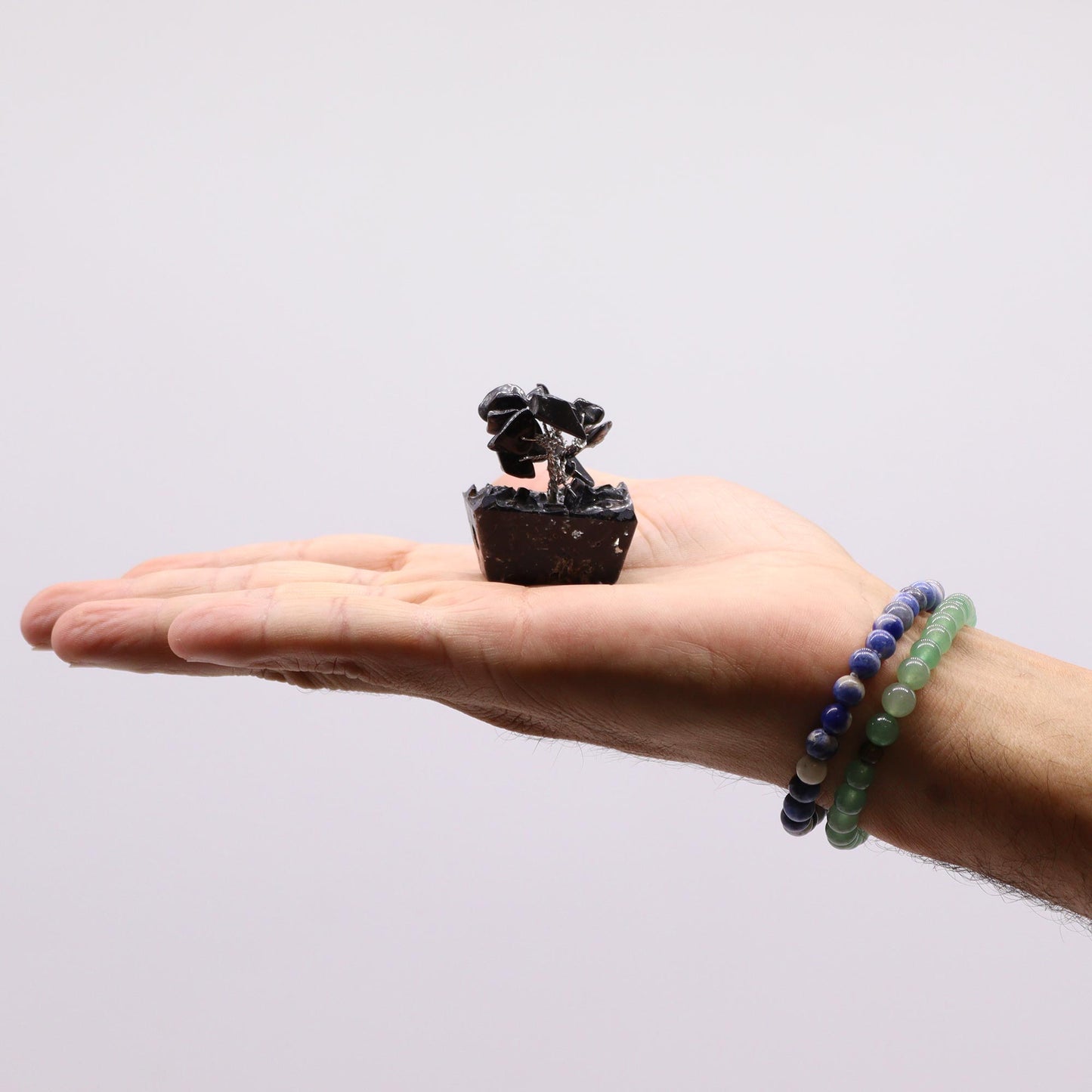 Mini Black Agate crystal tree on orgonite base – 6cm high with 15 healing crystals