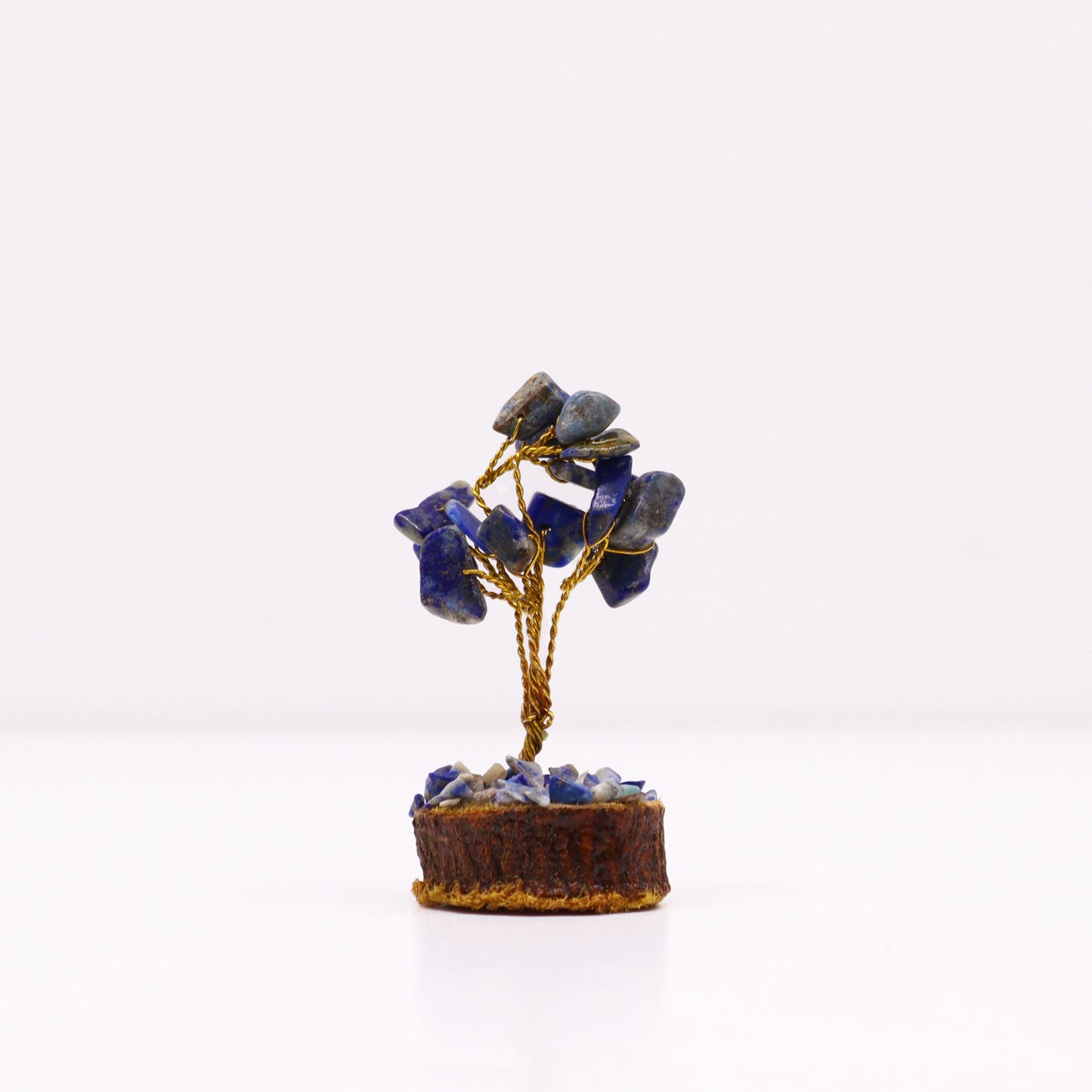 Mini Sodalite crystal tree on natural wood base – 6cm high with 15 healing crystals