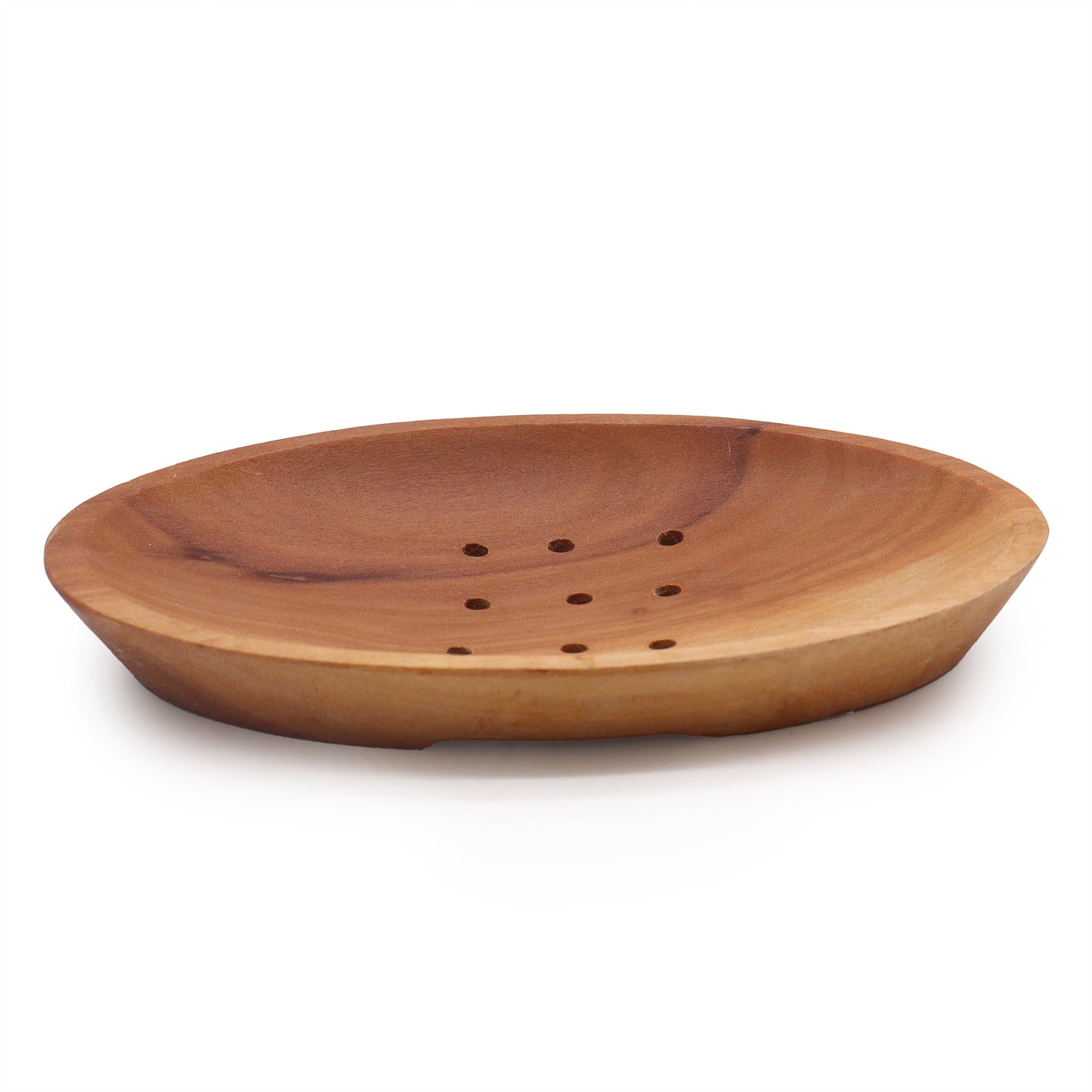 Classic oval mahogany wood soap dish with drainage holes