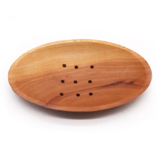 Classic oval mahogany wood soap dish with drainage holes