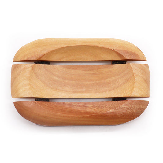 Mahogany wood soap dish with oval basin and rectangular shape with raised feet