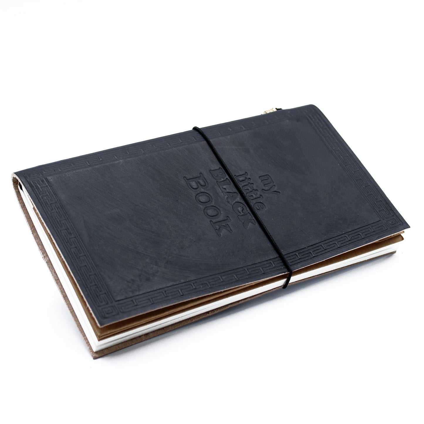 Black leather journal with “My Little Black Book” and zodiac embossing
