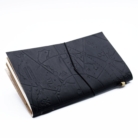 Black leather journal with “My Little Black Book” and zodiac embossing