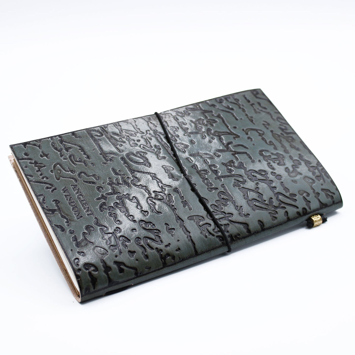 Grey Handmade Leather Journal with "Important Things To Do" embossed cover and wrap-around band.
