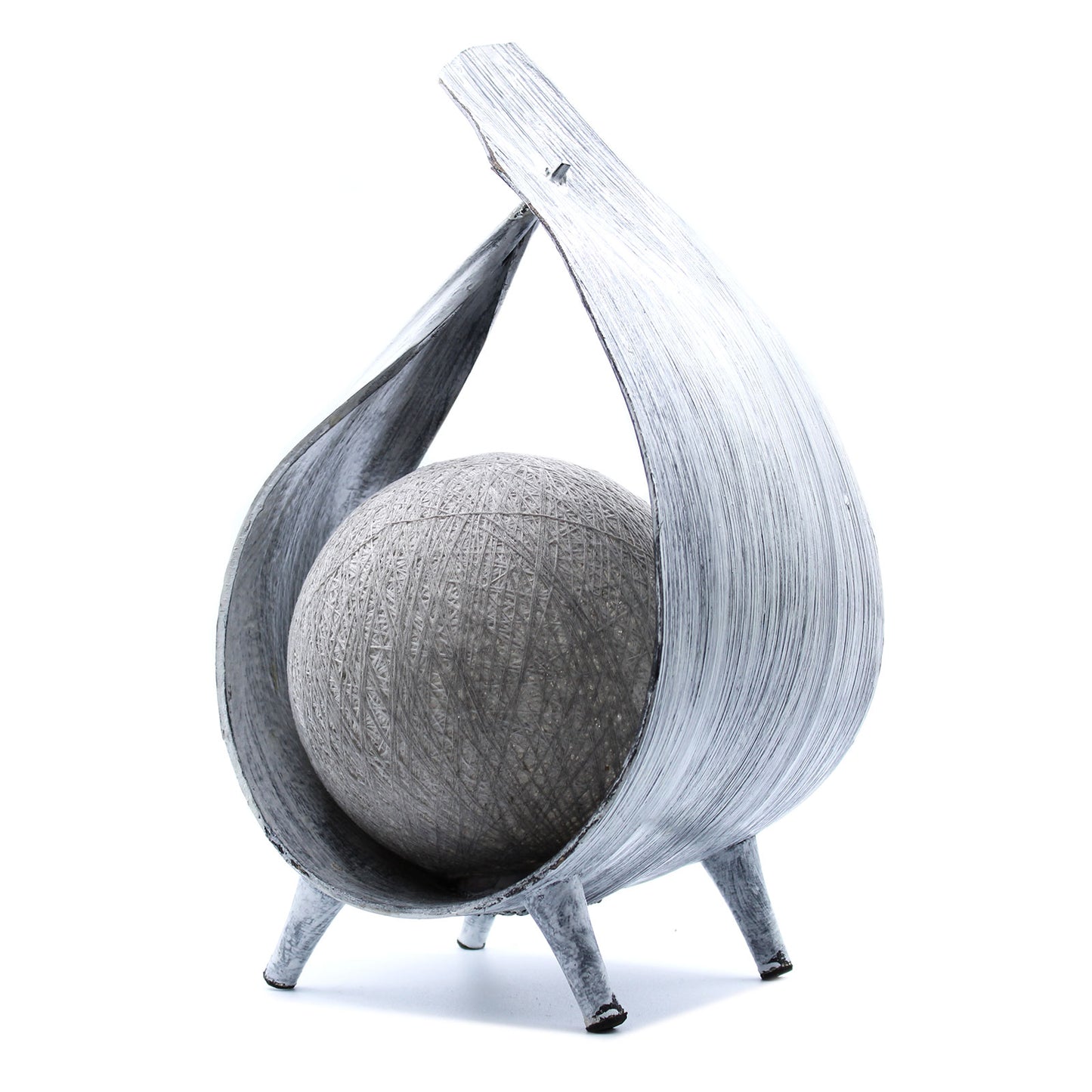 Natural Coconut Leaf Lamp in greywash with wrapover twist design and cotton shade