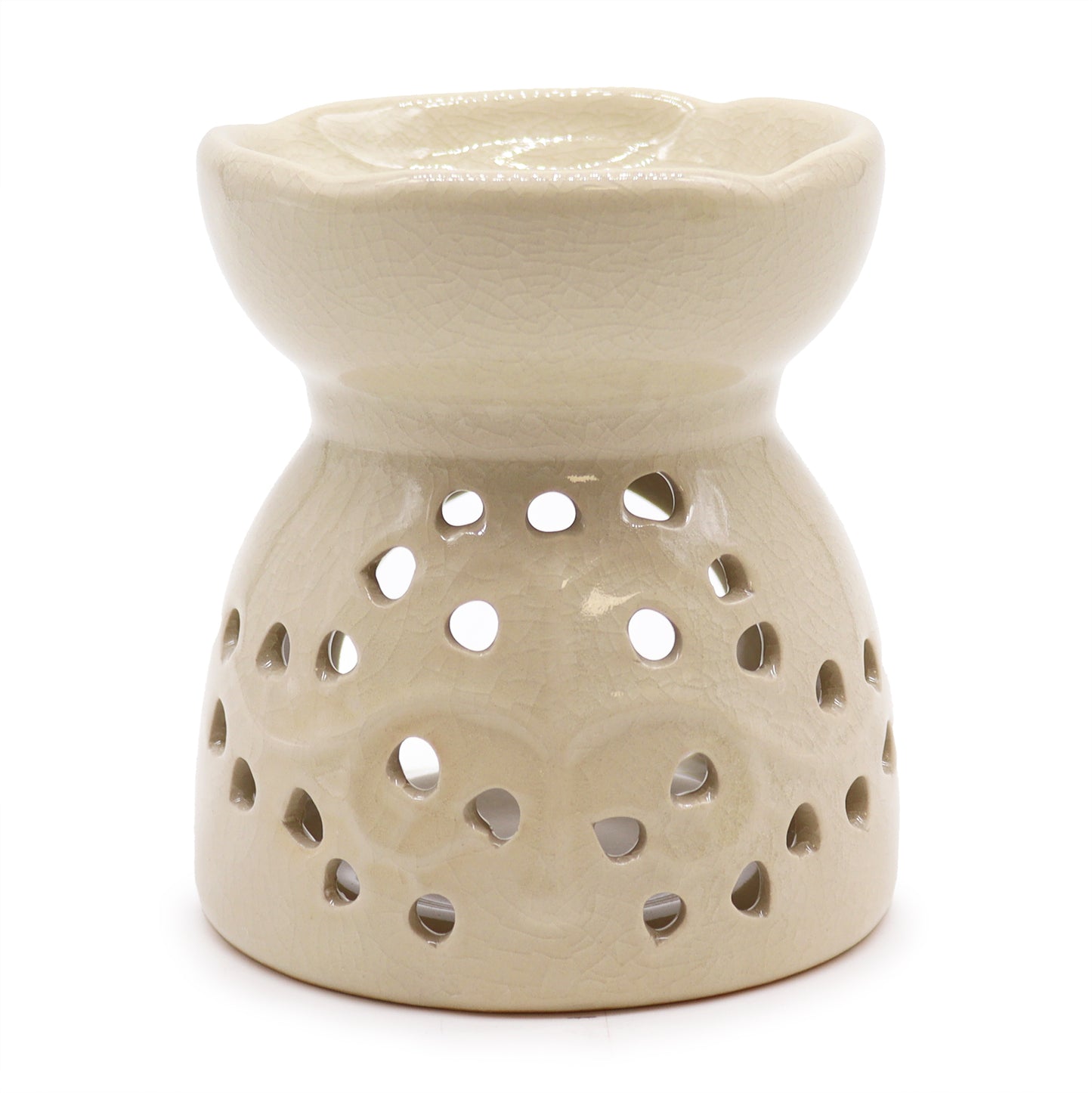 Ivory ceramic oil burner with Tree of Life cutouts