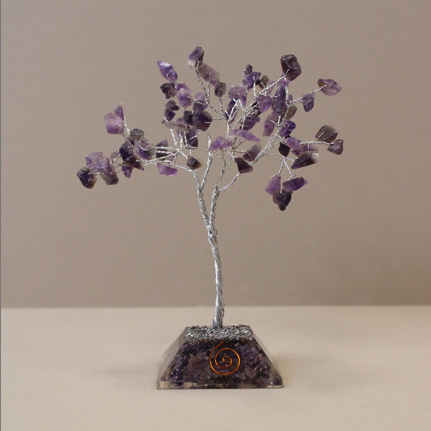 Amethyst crystal tree with orgonite base – handmade with 80 stones of natural crystals