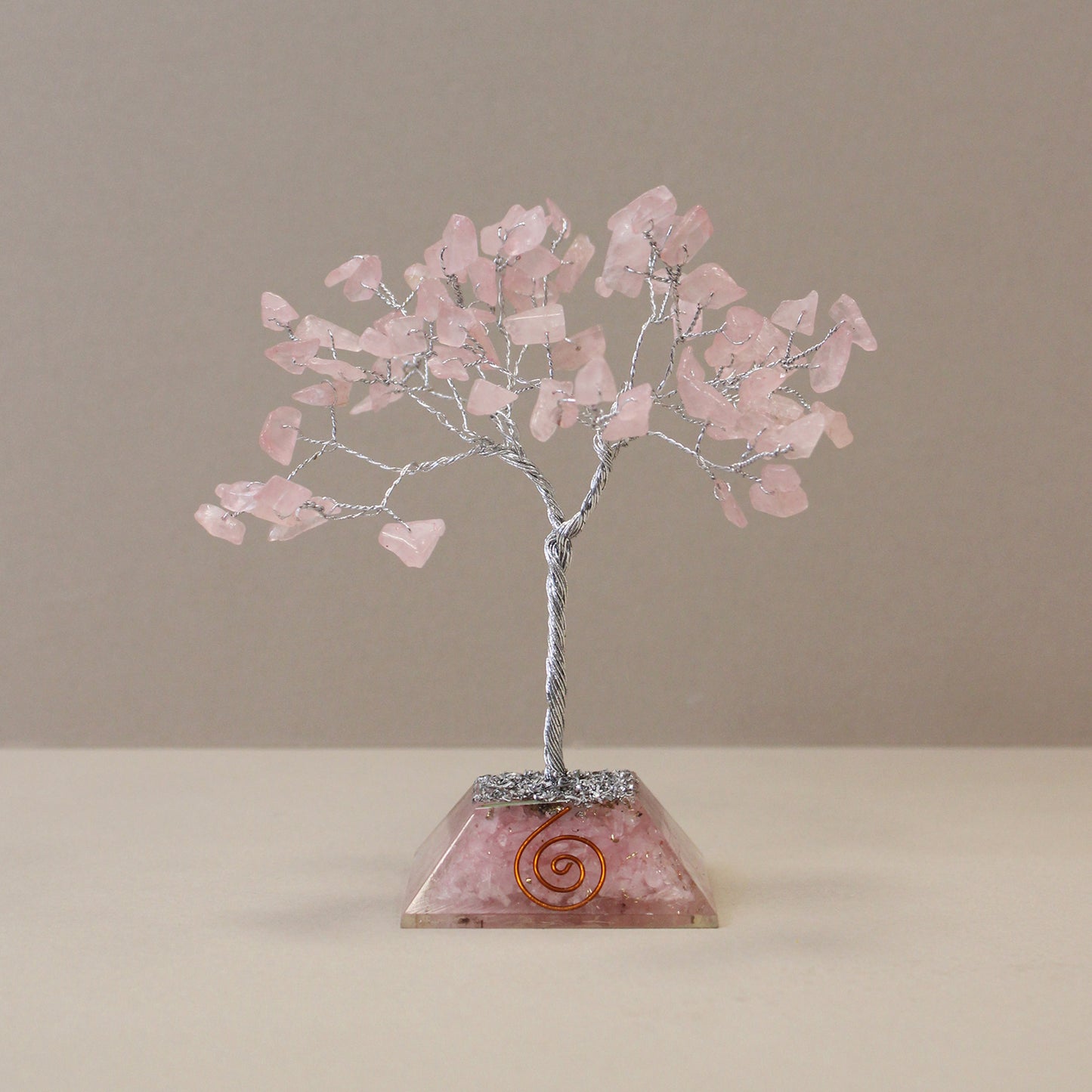 Rose Quartz crystal tree with orgonite base – handmade with 80 stones of natural crystals