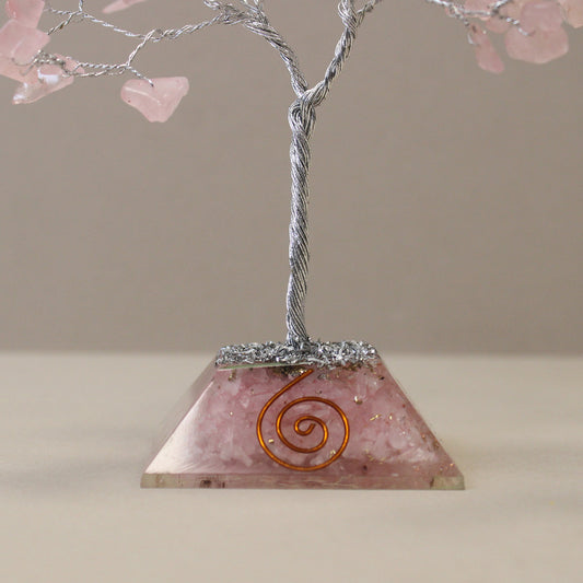 Rose Quartz crystal tree with orgonite base – handmade with 80 stones of natural crystals