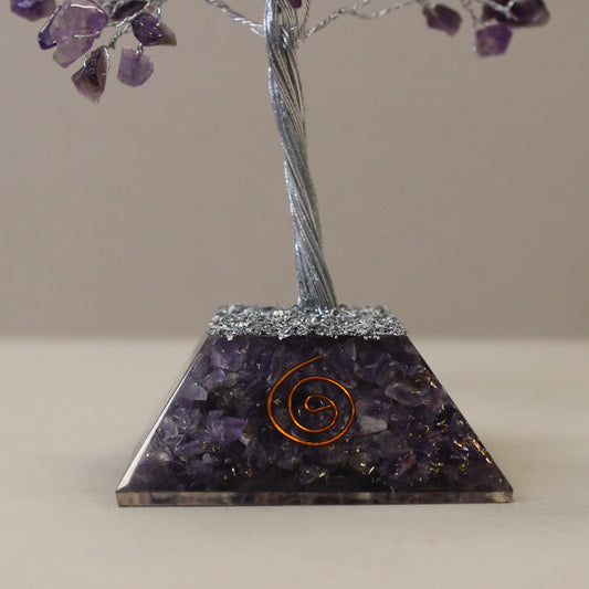 Amethyst crystal tree with orgonite base – handmade with 160 stones of natural crystals