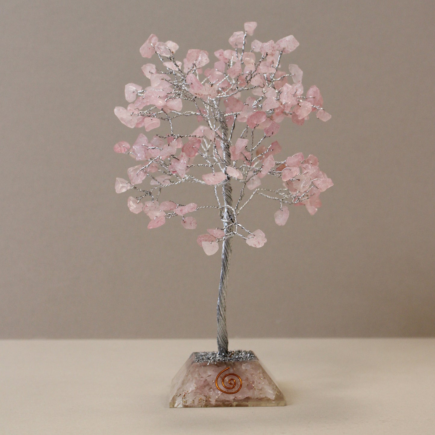 Rose Quartz crystal tree with orgonite base – handmade with 160 stones of natural crystals